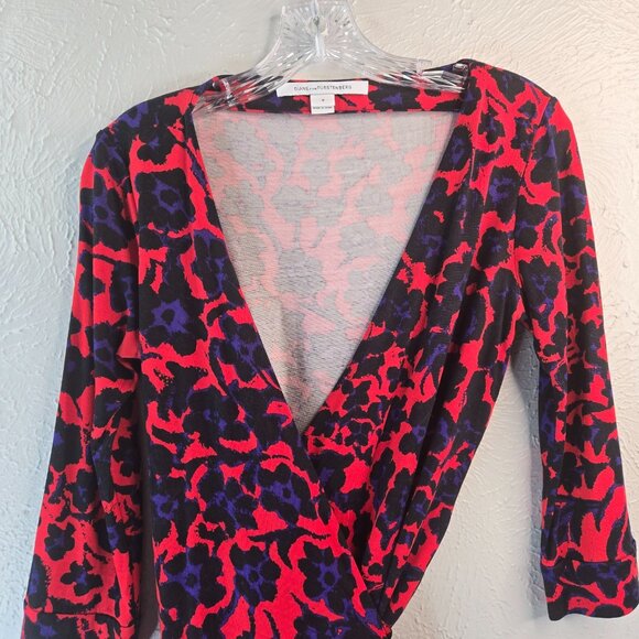 Diane von Furstenberg Julian Wrap Dress Sz 6 Floral Silk Formal Cocktail V Neck - Picture 3 of 13